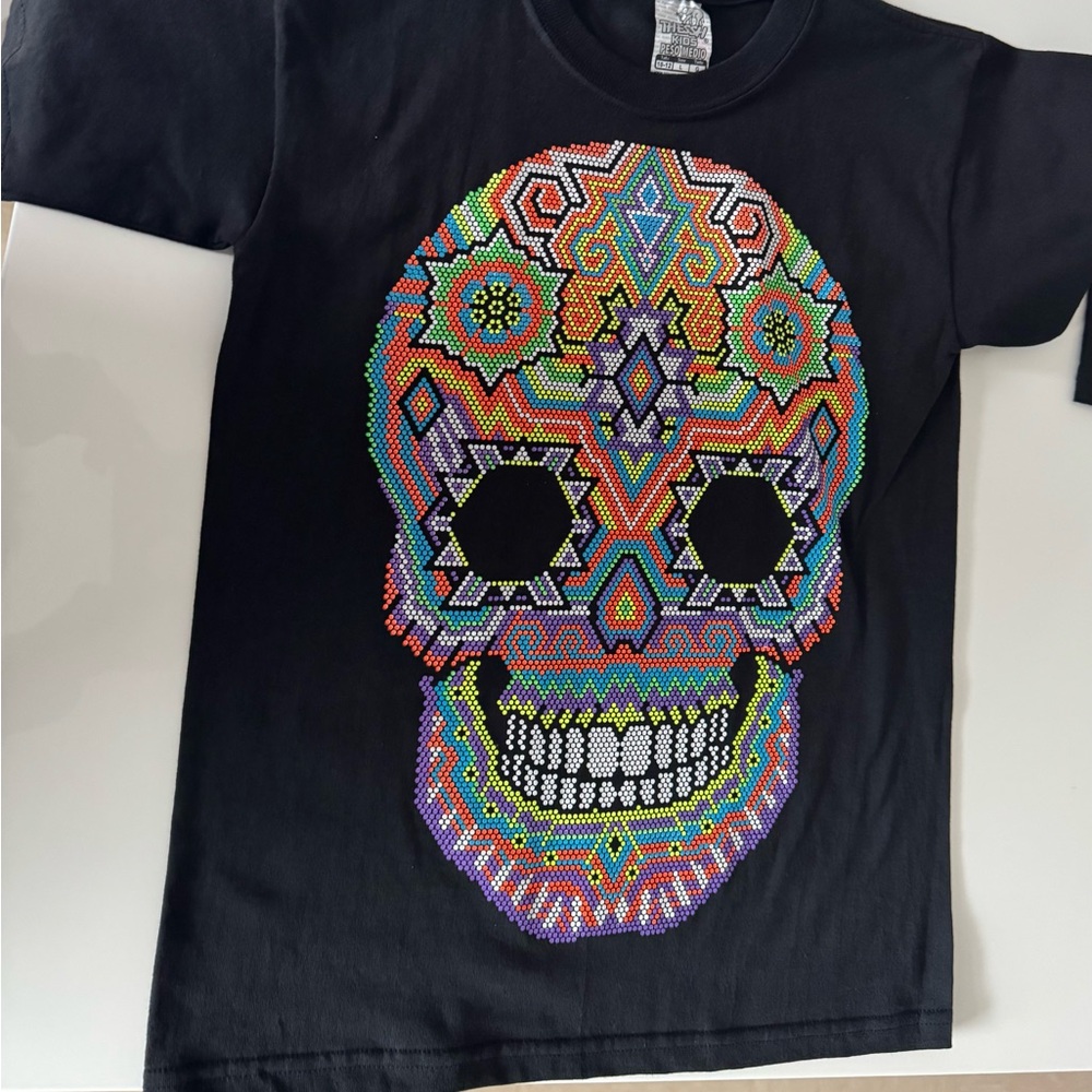 Colorful Skull Graphic Black T-Shirt